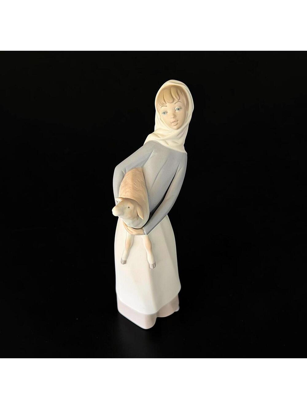 Vintage Lladro Girl With Lamb Porcelain Figurine Handmade in Spain 10.5" - 10346